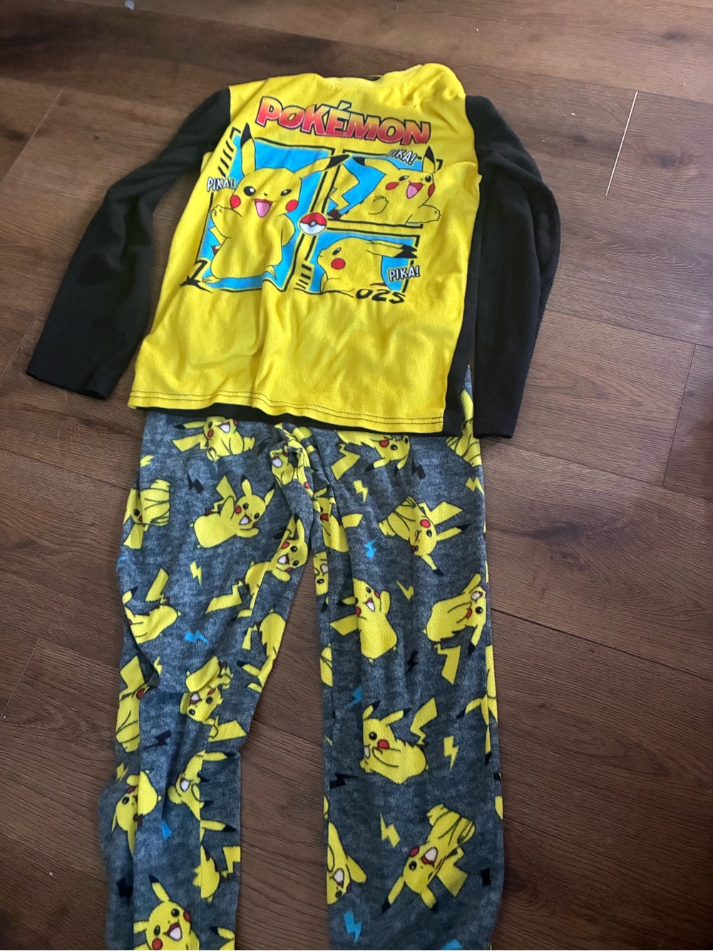 Kids Yellow & Black Pikachu Pajama Set